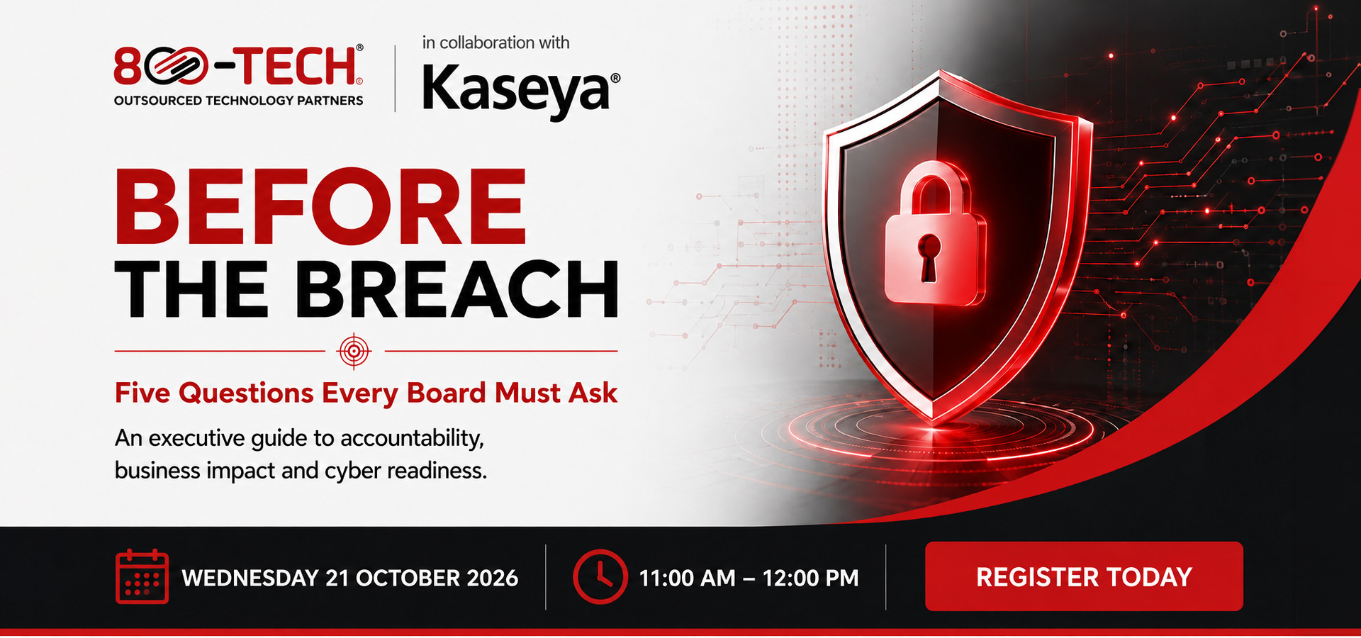 BEFORE THE BREACH</p>
<p>Five Questions Every Board Must Ask<br />
An executive guide to accountability, business impact and cyber readiness.